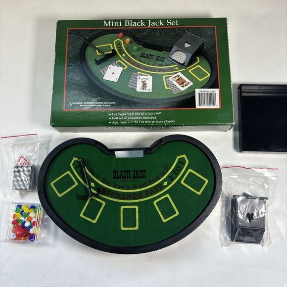 Mini Black Jack Set Casino Card Game Travel Board Game Poker Chips Complete - Picture 8 of 10